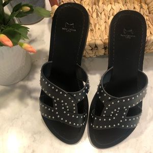 MARC FISHER black micro stud slide sandals 6.5